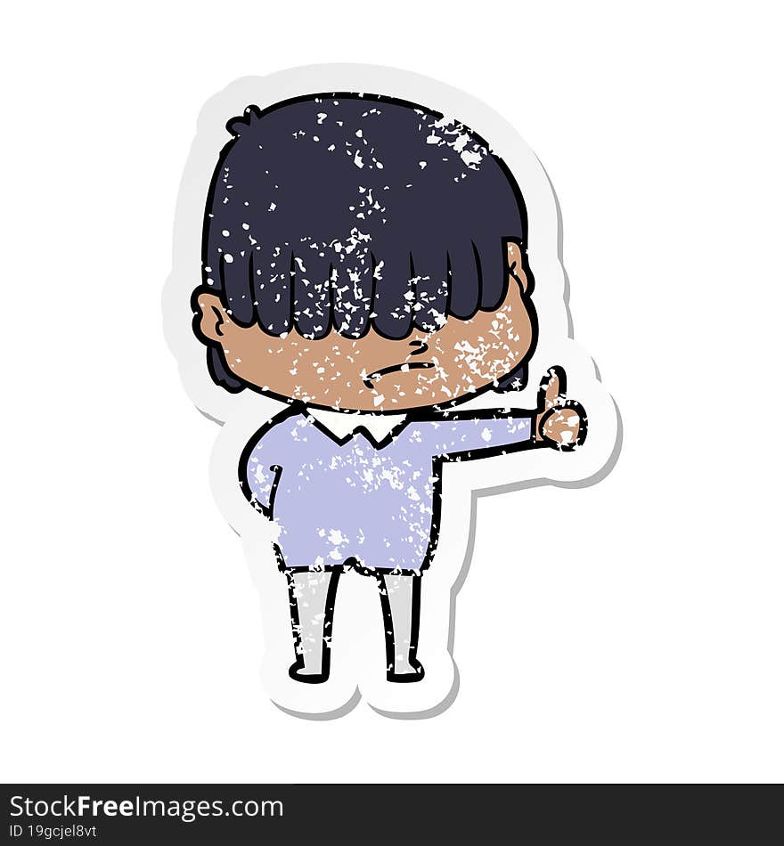 distressed sticker of a cartoon boy with untidy hair