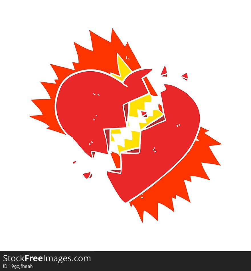 flat color illustration of a cartoon broken heart