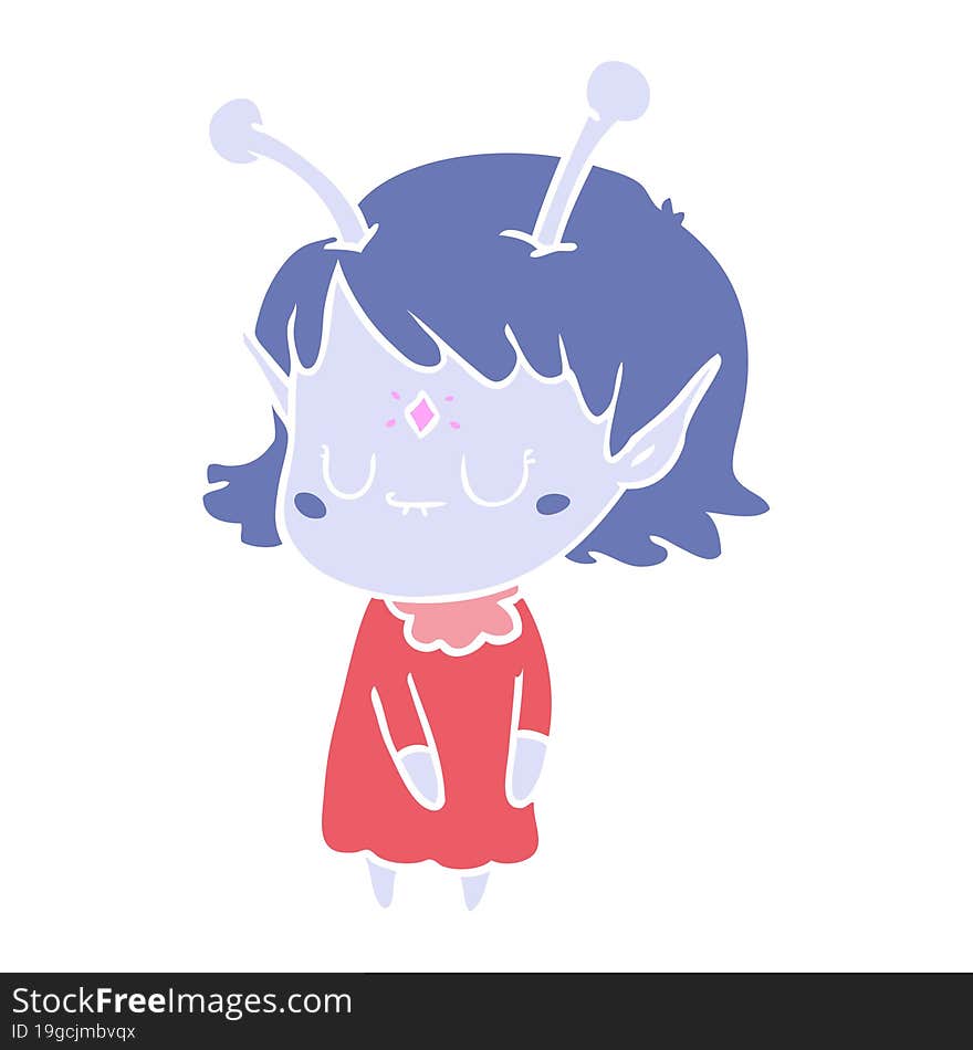 flat color style cartoon alien girl