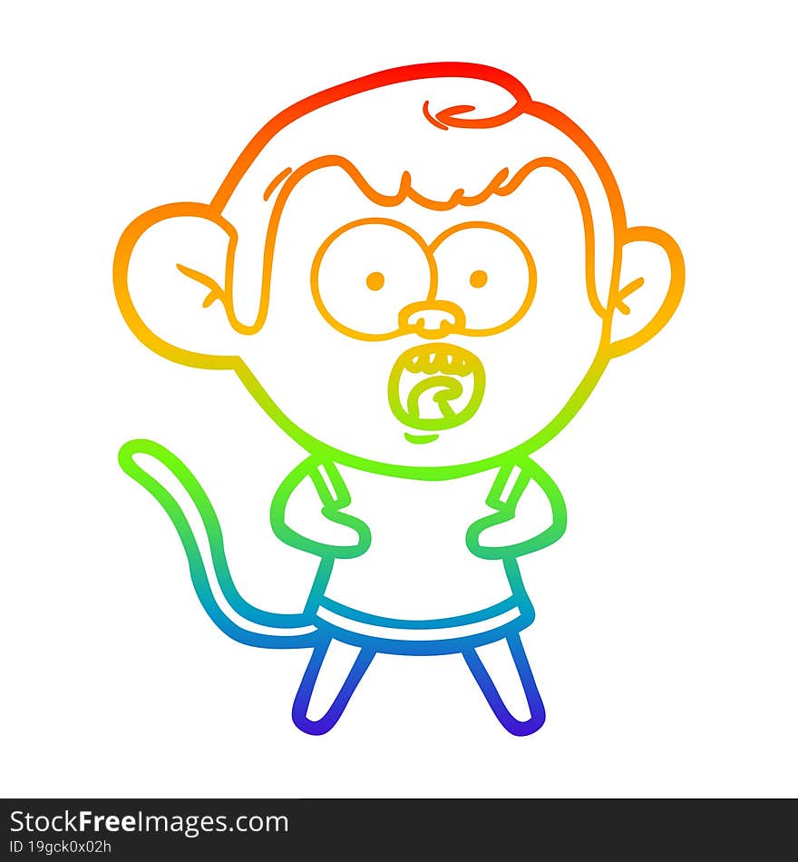 Rainbow Gradient Line Drawing Cartoon Shocked Monkey