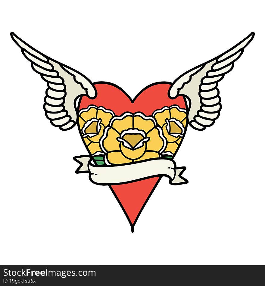 tattoo in traditional style of a heart with wings and banner. tattoo in traditional style of a heart with wings and banner