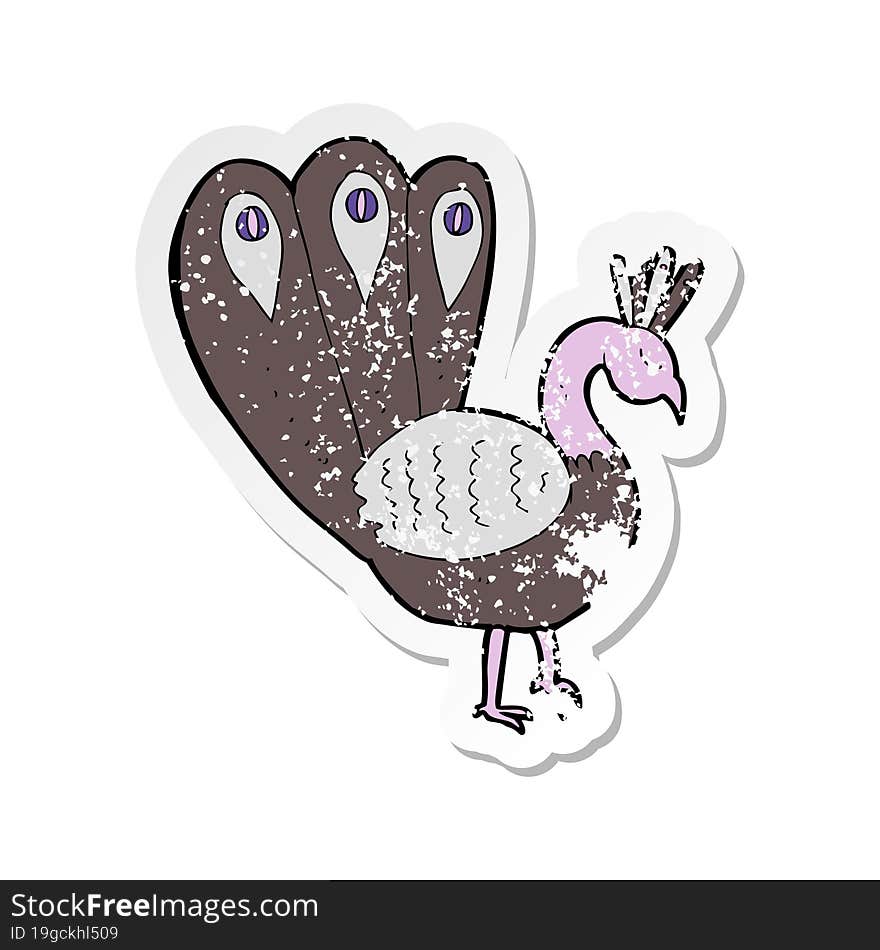 Retro Distressed Sticker Of A Cartoon Peacock