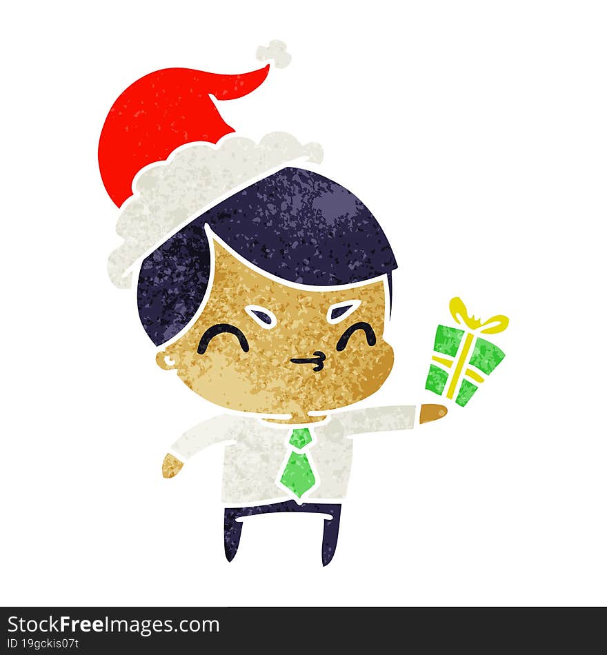 christmas retro cartoon of kawaii boy