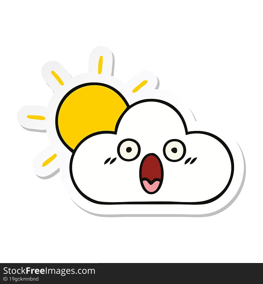 sticker of a cute cartoon sunshine and cloud