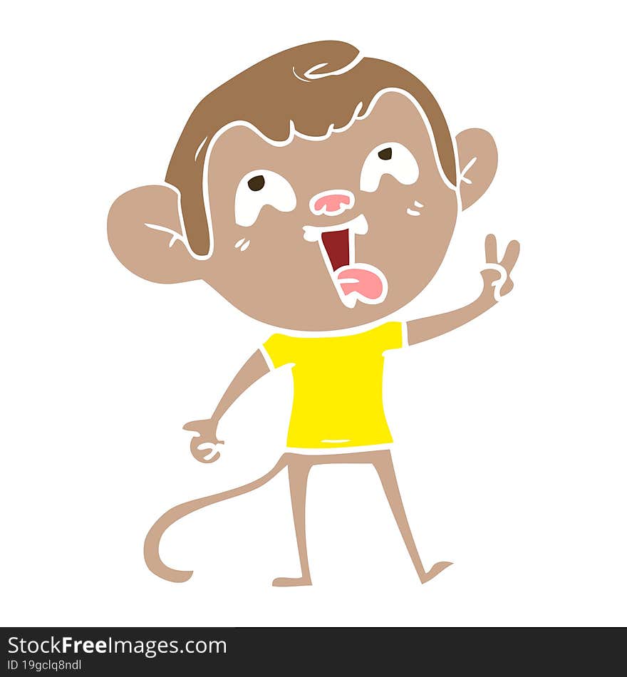 crazy flat color style cartoon monkey giving peace sign