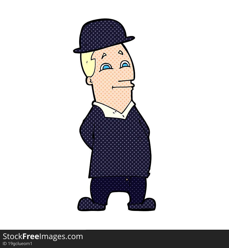 Cartoon Man Wearing Bowler Hat