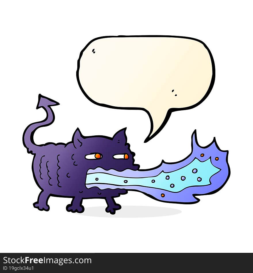 cartoon fire breathing imp with speech bubble