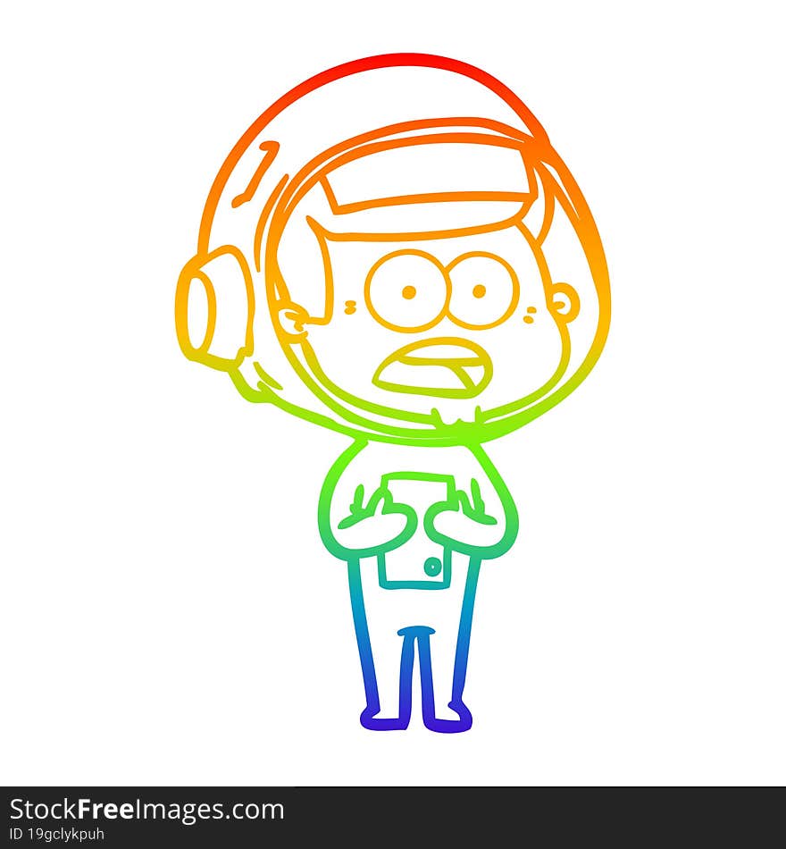 rainbow gradient line drawing cartoon surprised astronaut