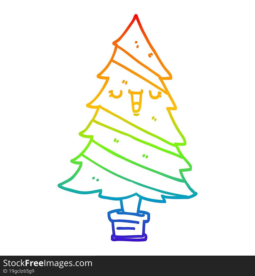 rainbow gradient line drawing of a cartoon christmas tree