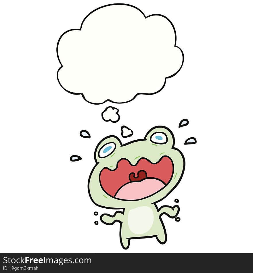 cartoon frog frightened and thought bubble