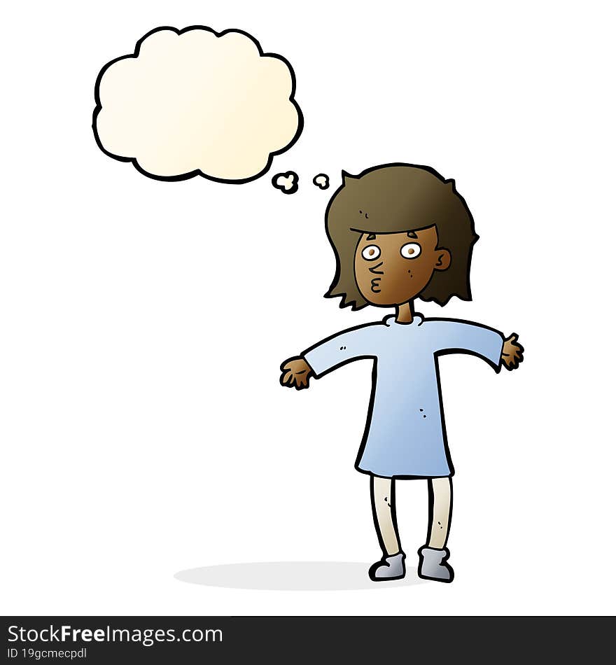 cartoon nervous woman with thought bubble