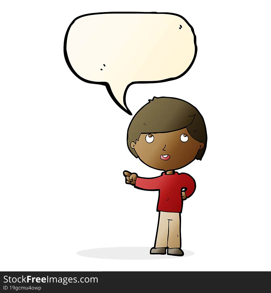 Cartoon Boy Pointing With Speech Bubble