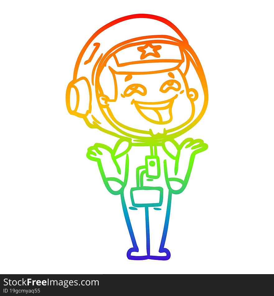 rainbow gradient line drawing cartoon laughing astronaut