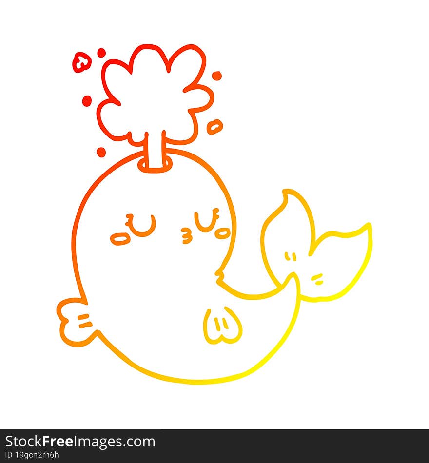 warm gradient line drawing cartoon whale spouting water