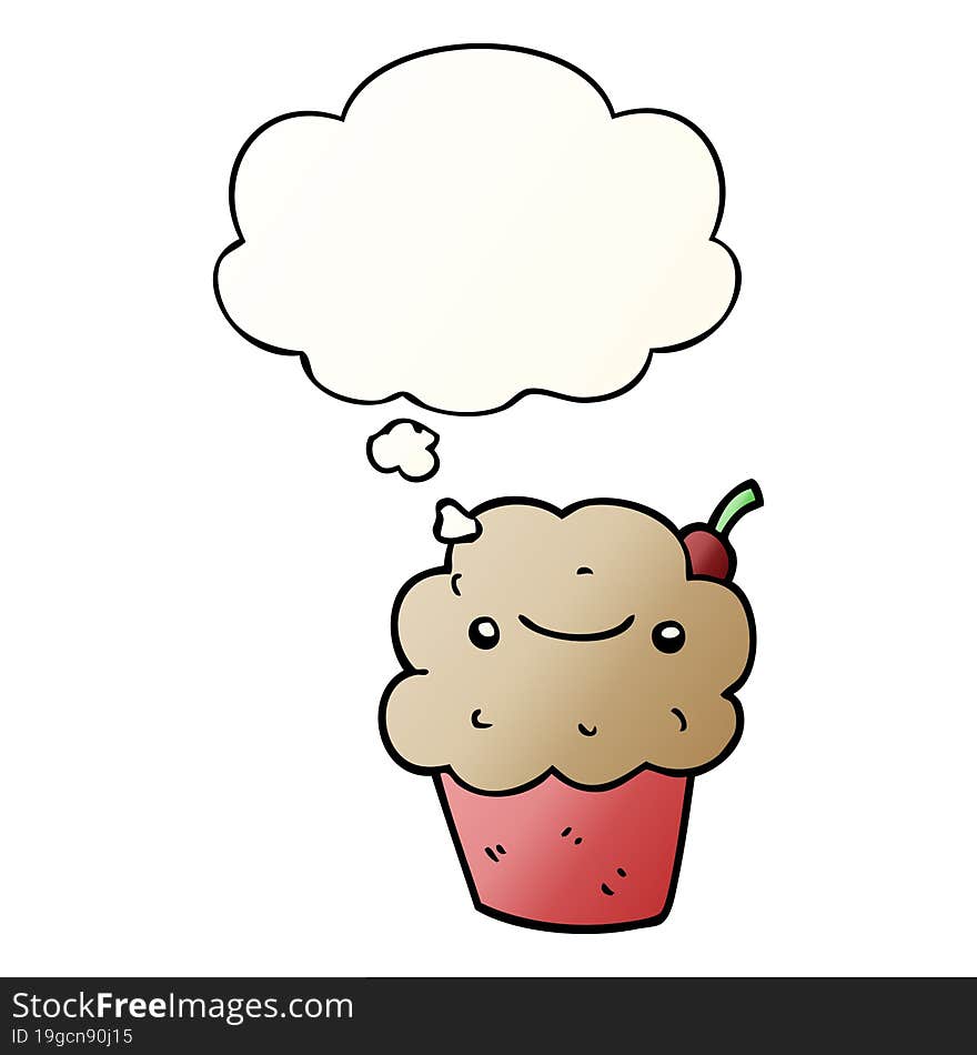 cartoon cupcake and thought bubble in smooth gradient style