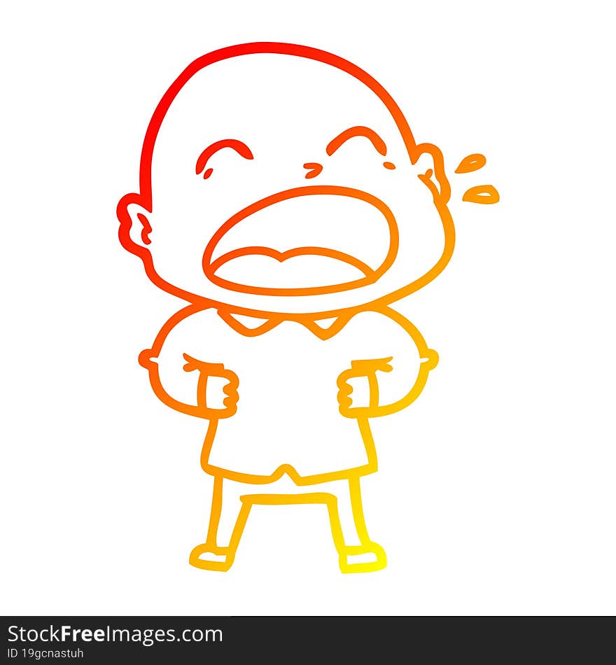 warm gradient line drawing cartoon shouting bald man