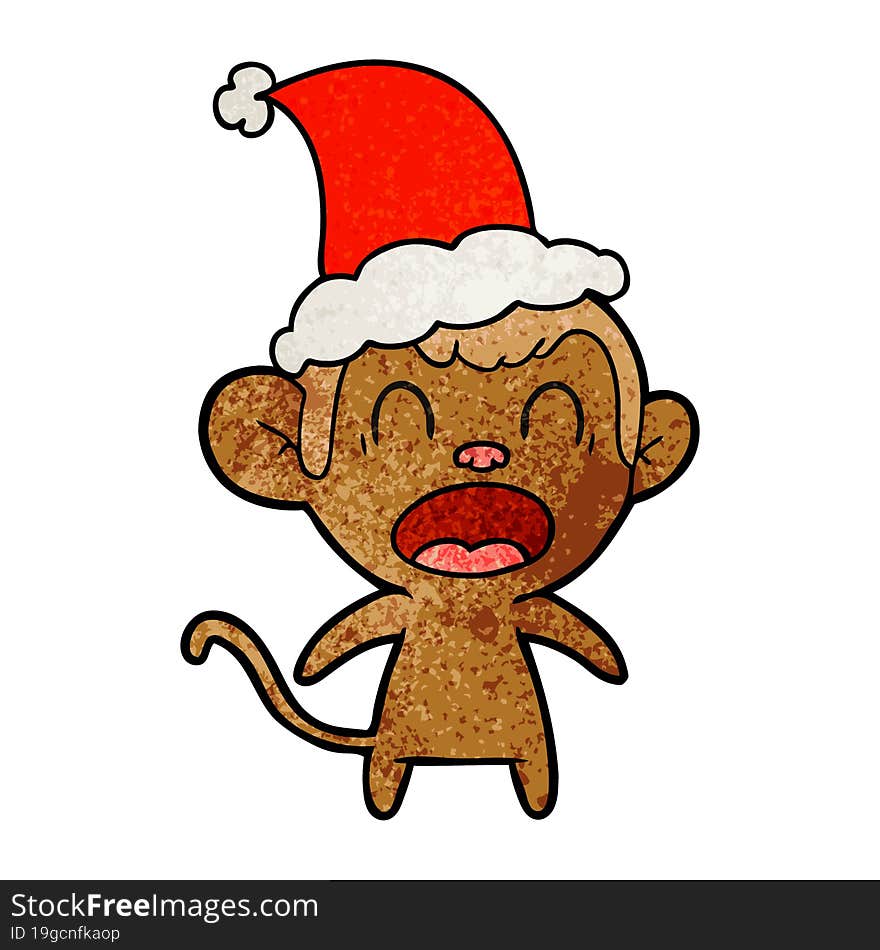 Shouting Textured Cartoon Of A Monkey Wearing Santa Hat