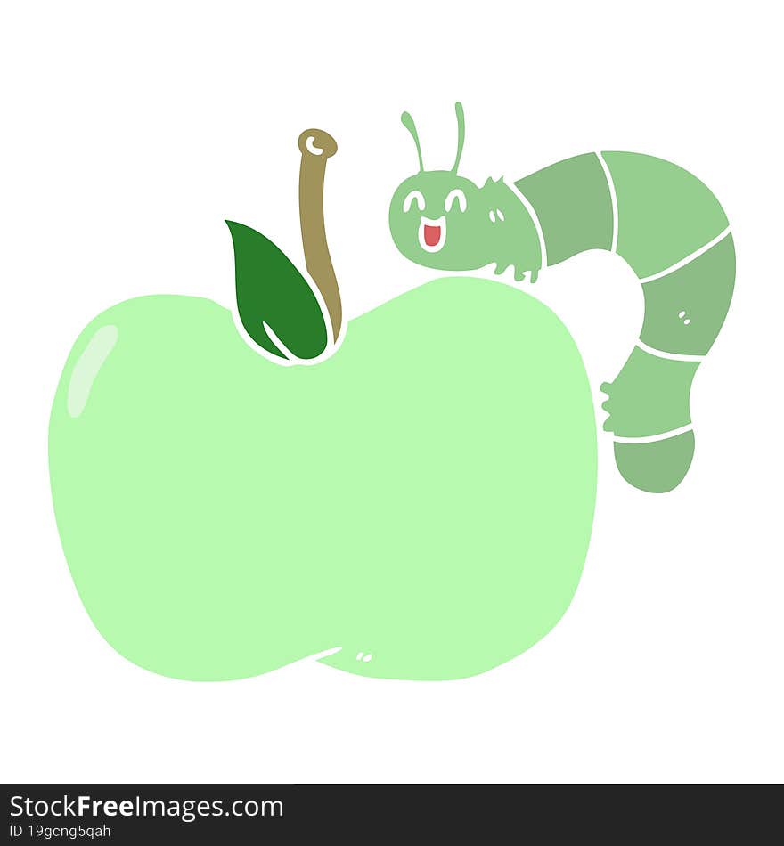 Flat Color Style Cartoon Apple And Bug