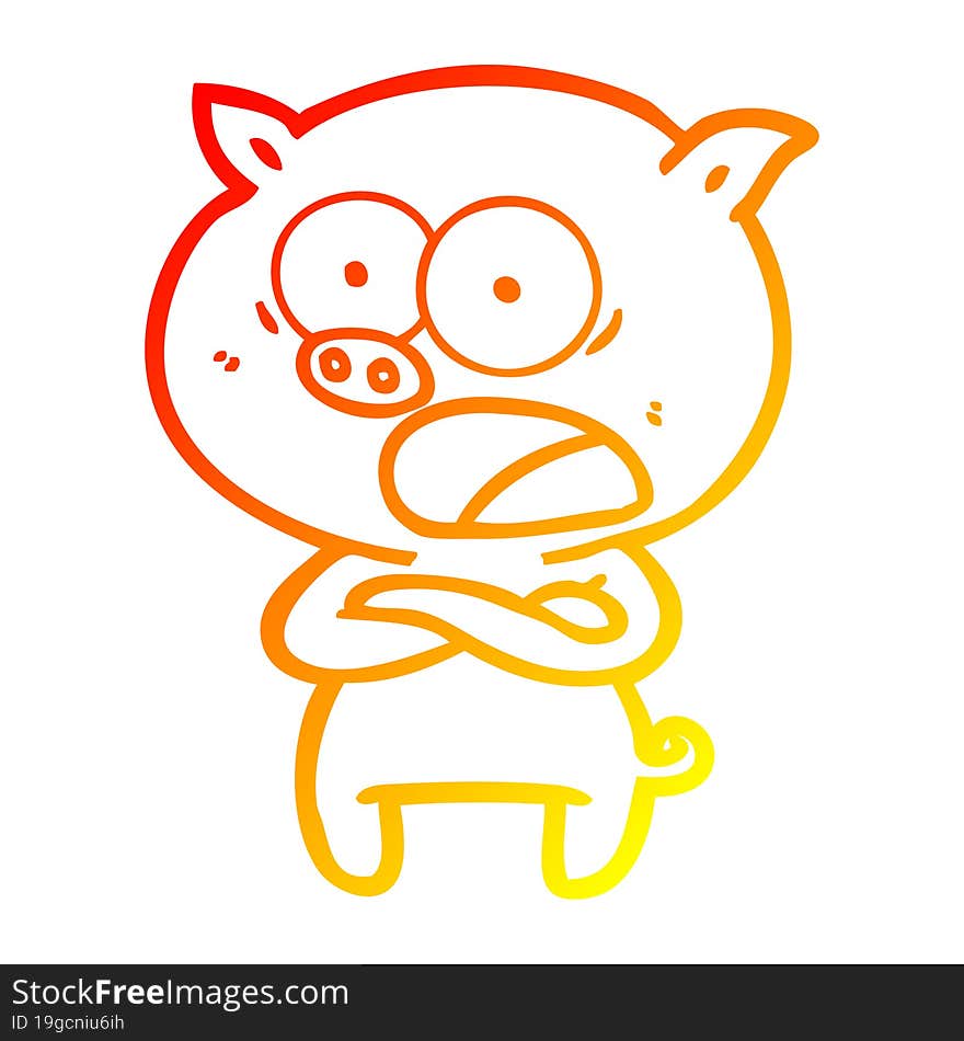 warm gradient line drawing cartoon pig shouting