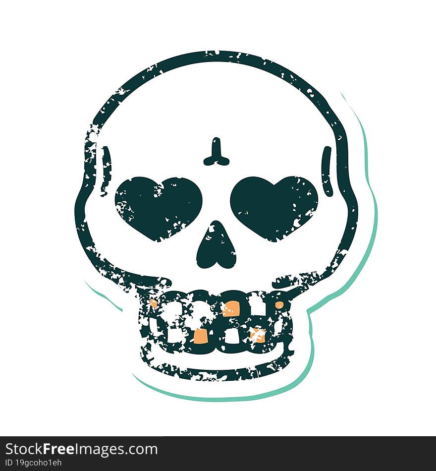 distressed sticker tattoo style icon of a skull