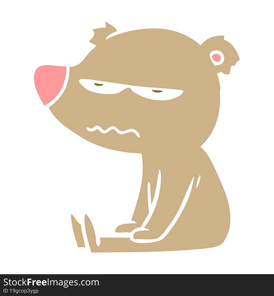 angry bear flat color style cartoon sitting