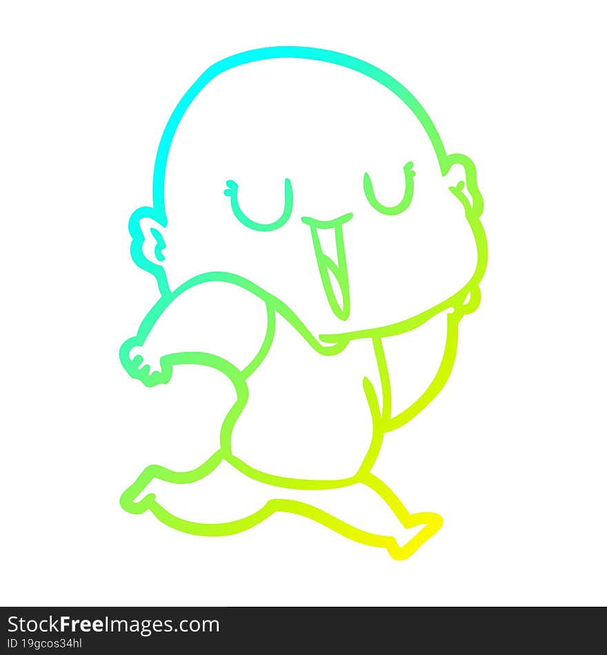 cold gradient line drawing of a happy cartoon bald man