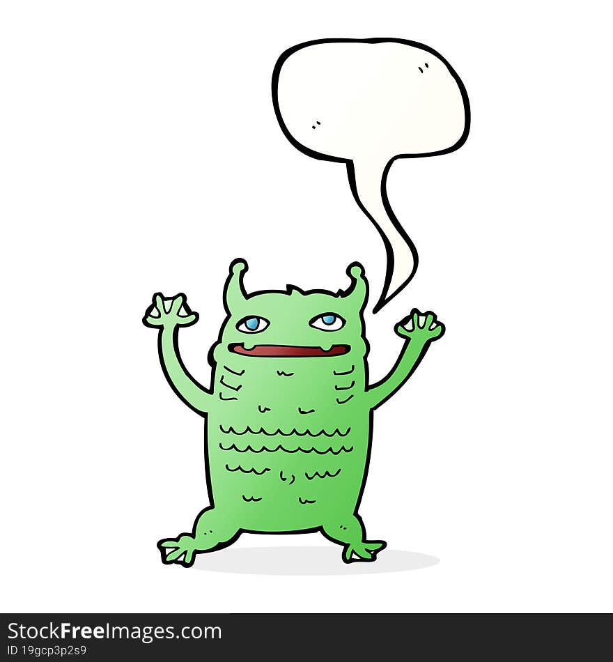 cartoon little monster with speech bubble