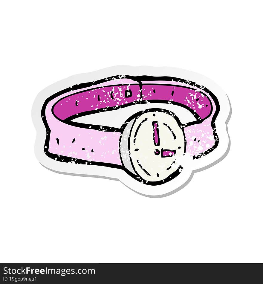 retro distressed sticker of a cartoon wrist watch