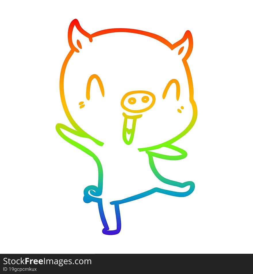 Rainbow Gradient Line Drawing Cartoon Pig Dancing