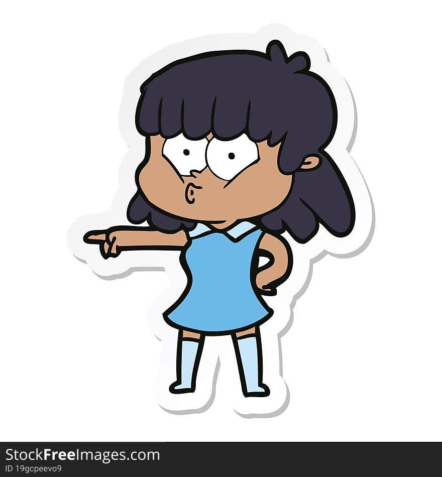 Sticker Of A Cartoon Whistling Girl Pointing