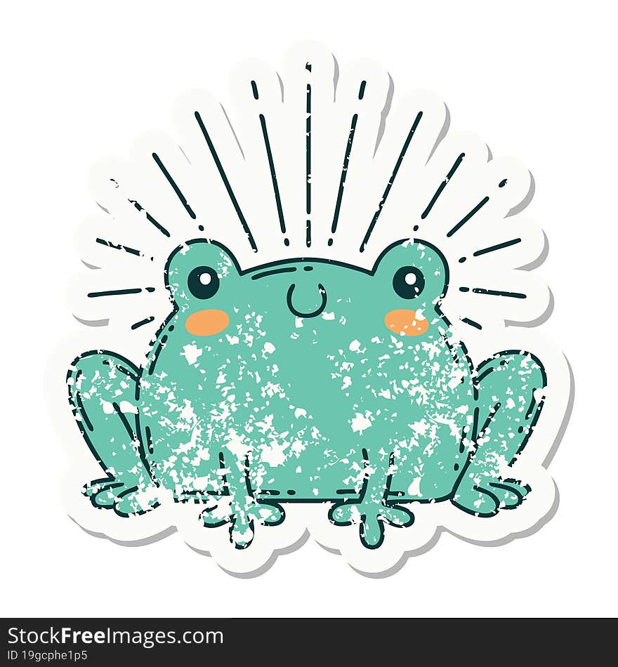 grunge sticker of tattoo style happy frog