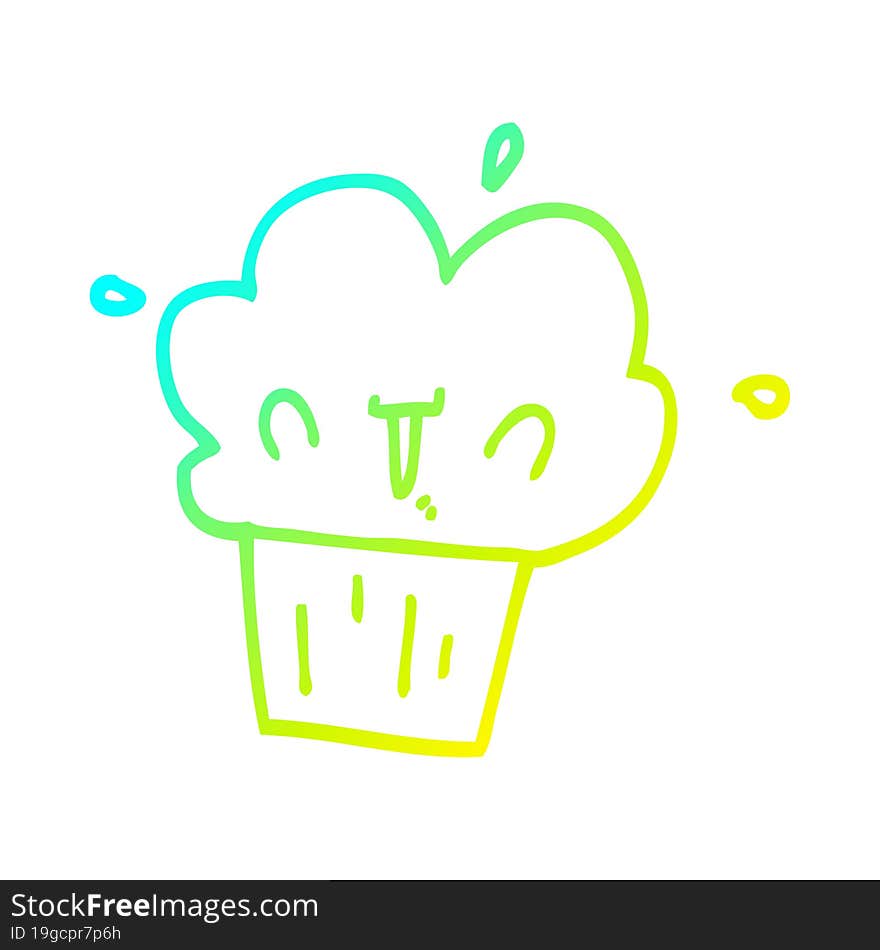 cold gradient line drawing of a cartoon cupcake