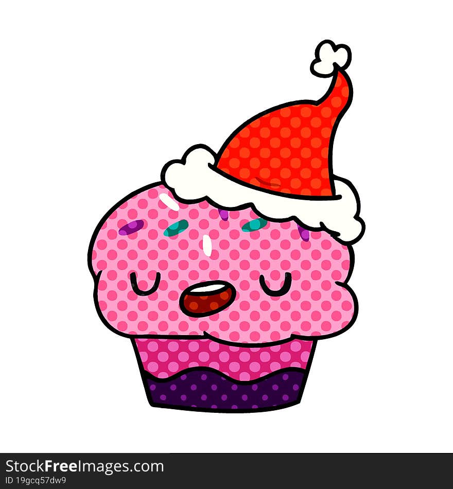 hand drawn christmas cartoon of kawaii cupcake