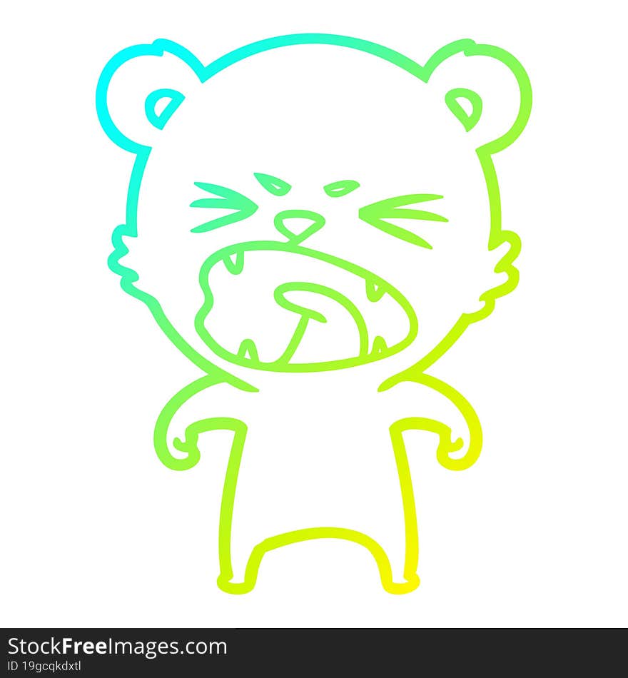 Cold Gradient Line Drawing Angry Cartoon Bear