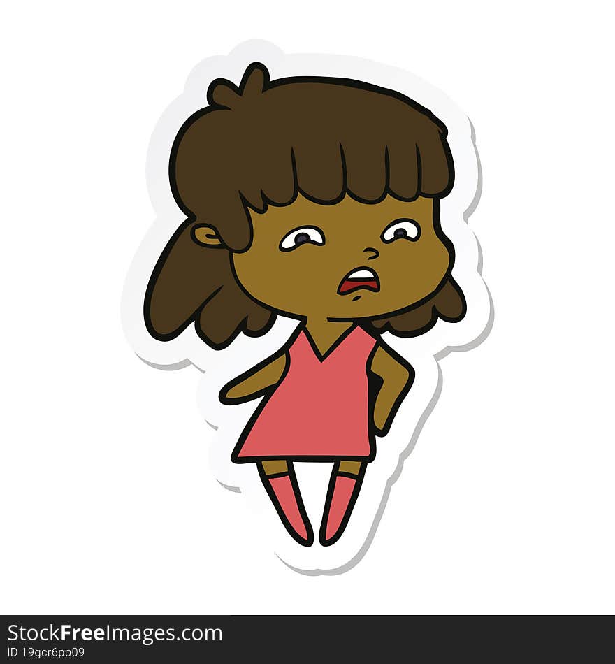 sticker of a cartoon worried woman