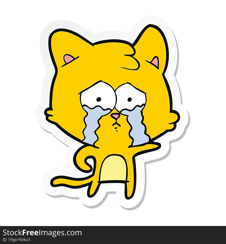 sticker of a cartoon crying cat