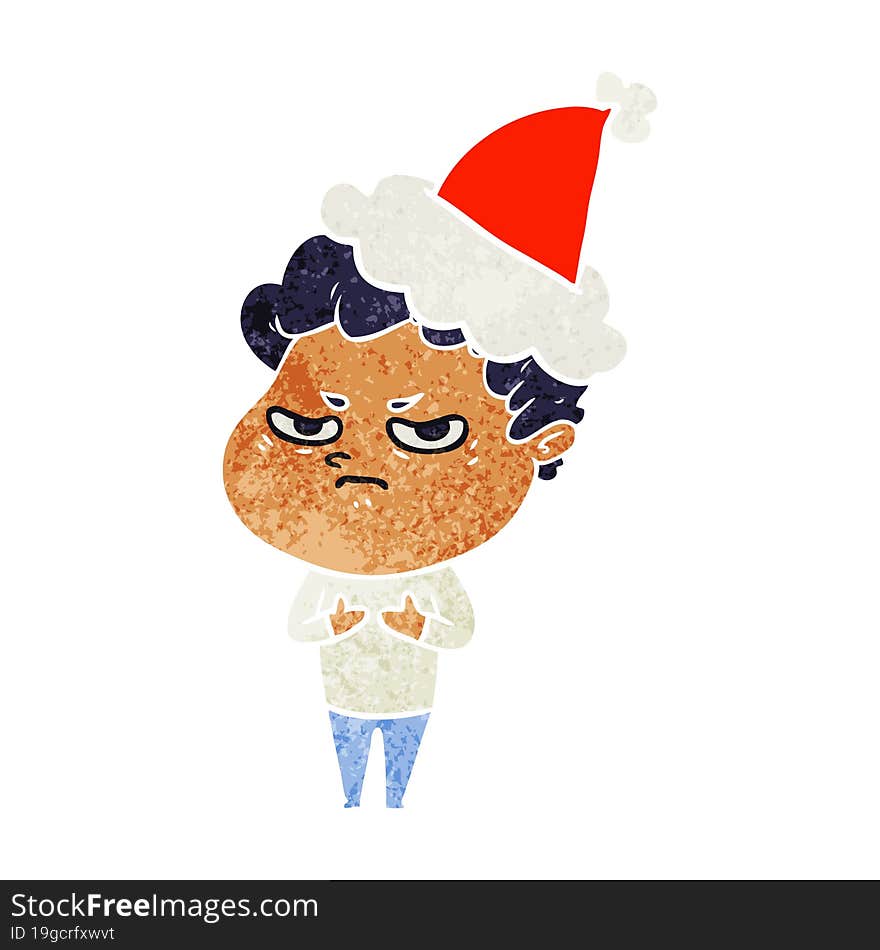 retro cartoon of a angry man wearing santa hat