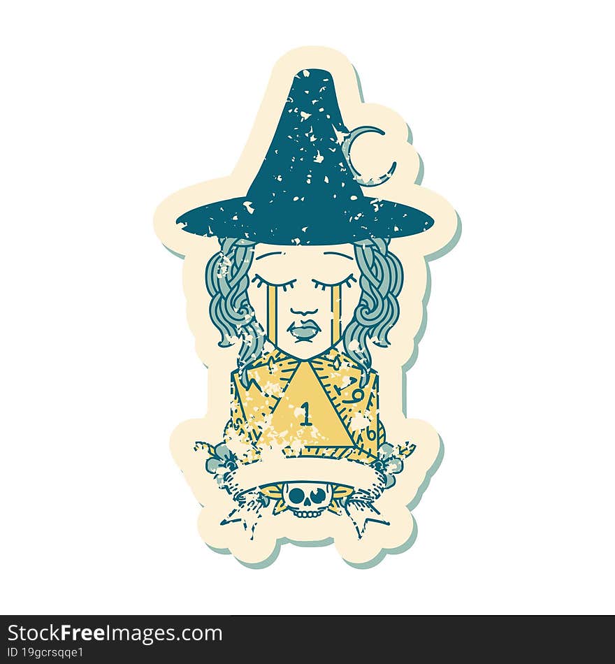 Crying Human Witch With Natural One Roll Illustration