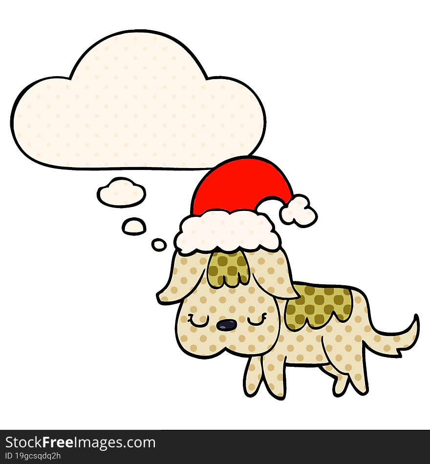 Cute Christmas Dog And Thought Bubble In Comic Book Style