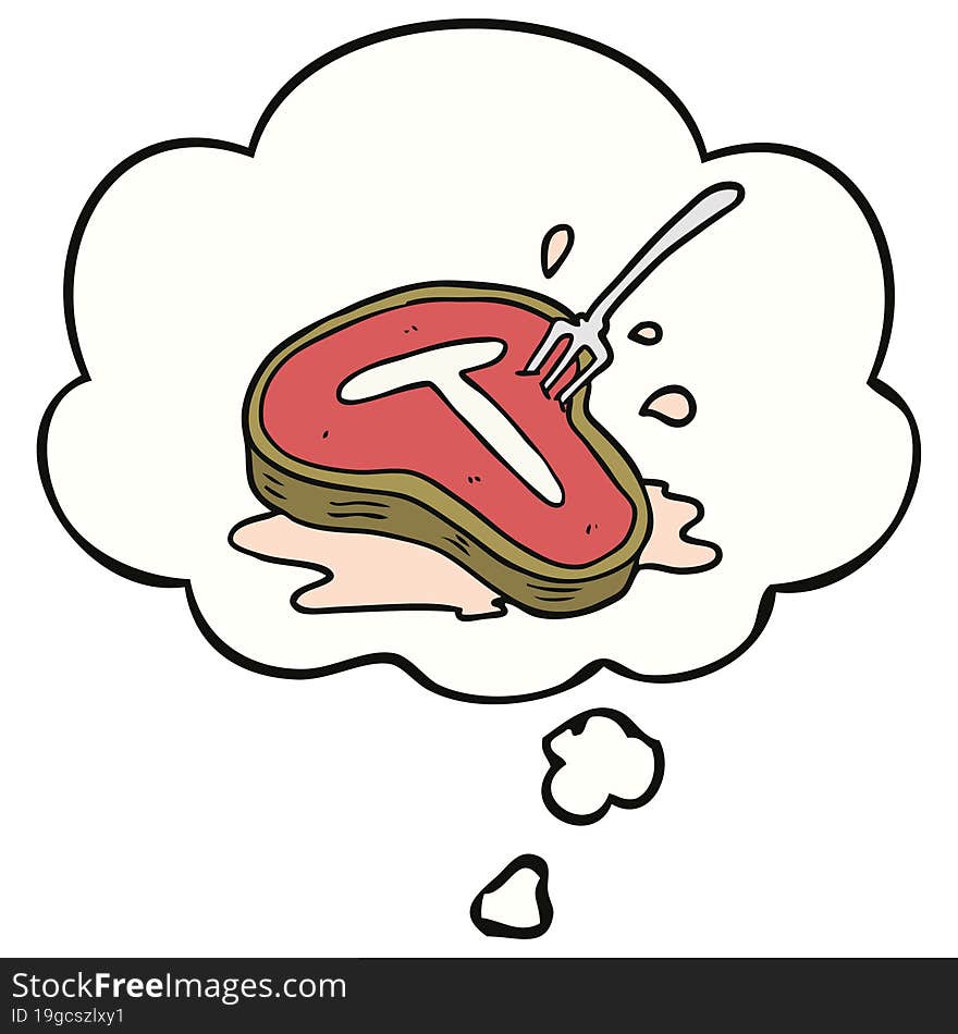 cartoon steak with thought bubble. cartoon steak with thought bubble