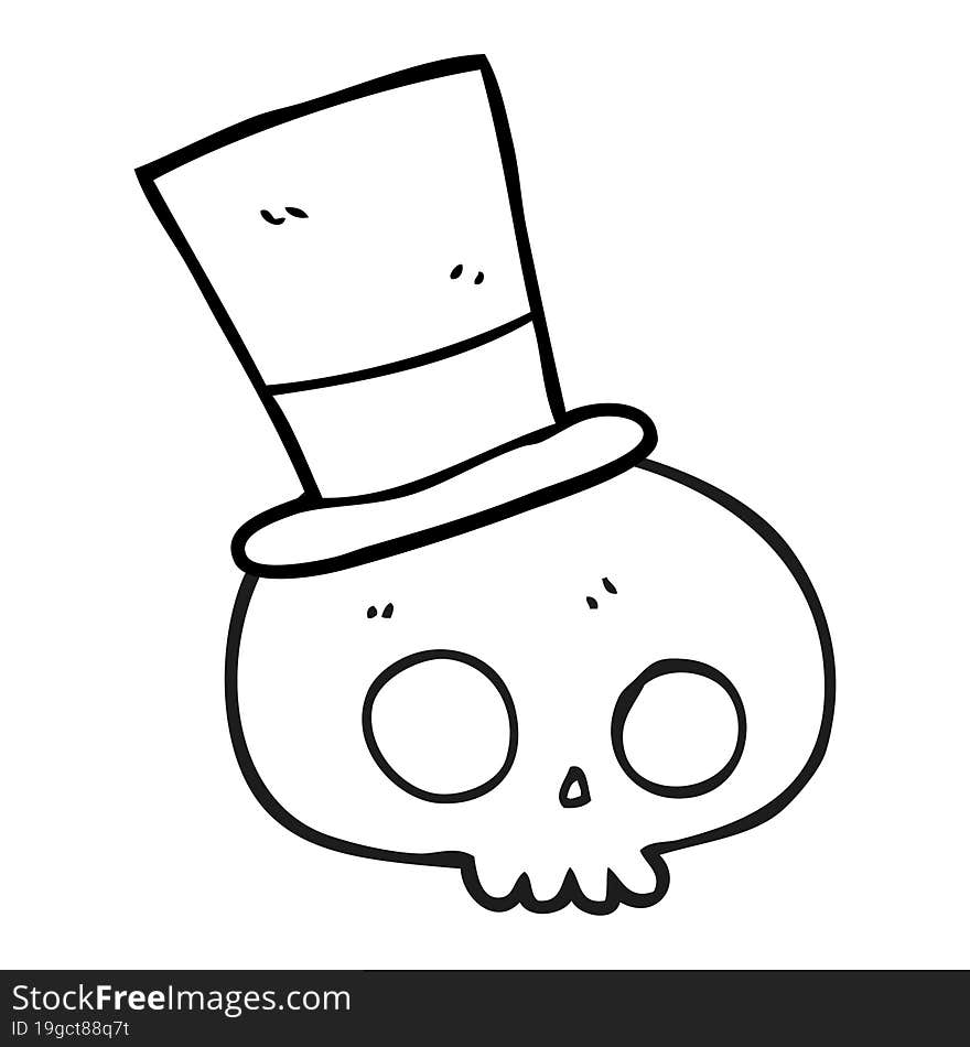 black and white cartoon skull wearing top hat