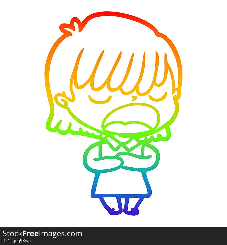 Rainbow Gradient Line Drawing Cartoon Woman Talking Loudly