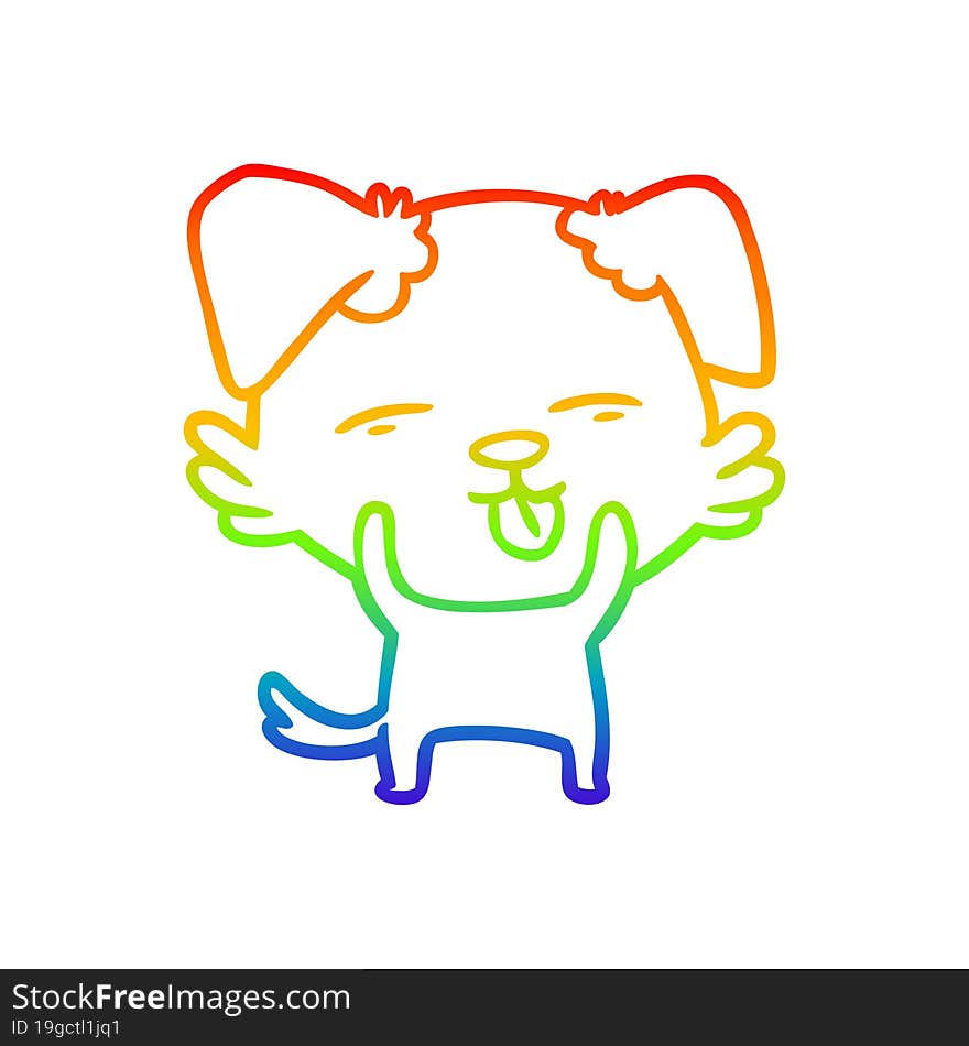 rainbow gradient line drawing of a cartoon dog sticking out tongue