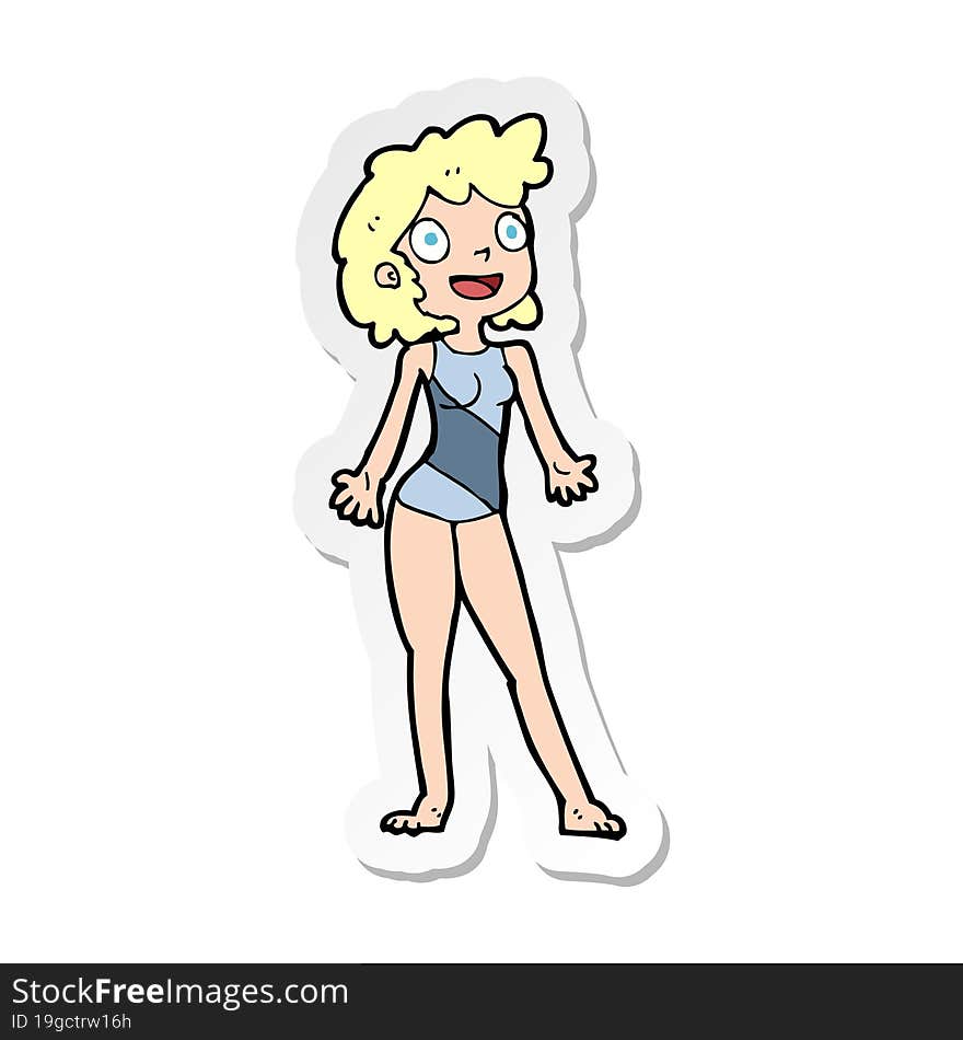 sticker of a cartoon woman in swimming costume