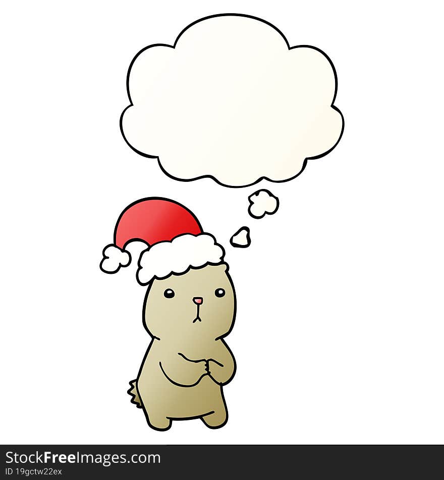 cartoon christmas bear worrying and thought bubble in smooth gradient style