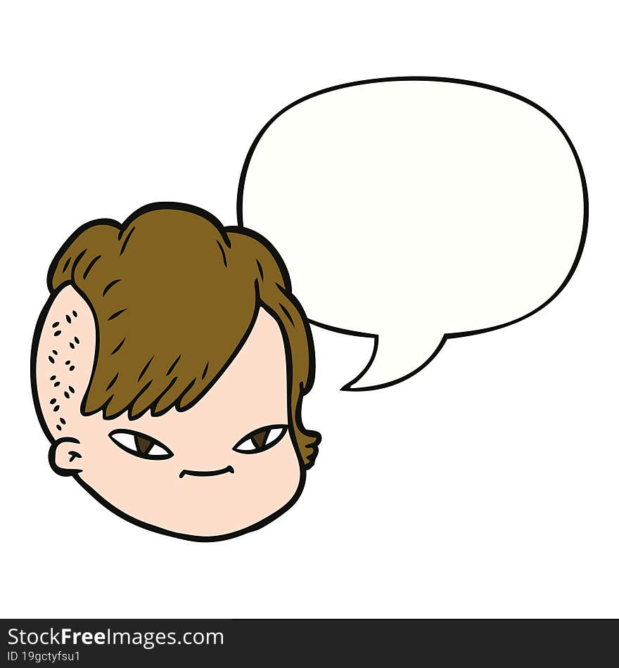 cartoon female face and speech bubble