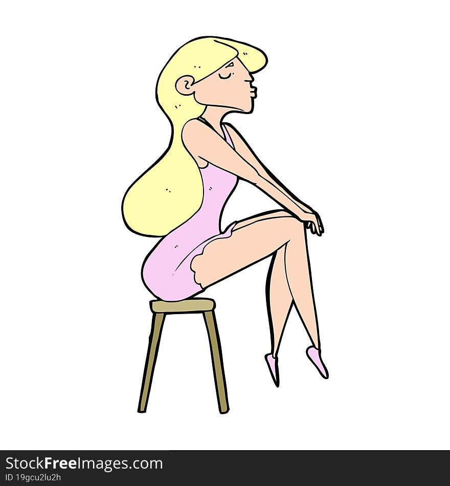 cartoon woman sitting on stool