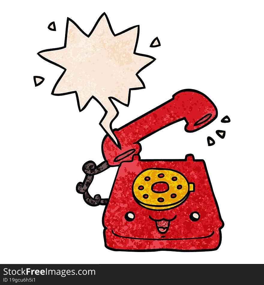 cute cartoon telephone and speech bubble in retro texture style