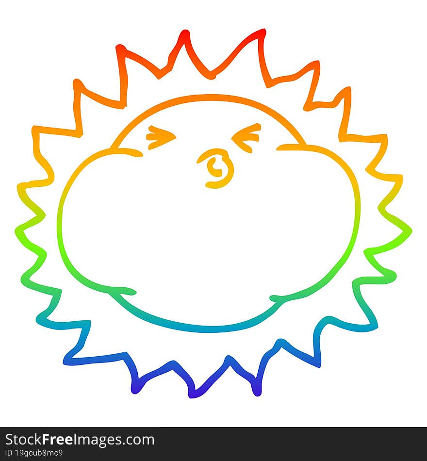 rainbow gradient line drawing of a cartoon shining sun