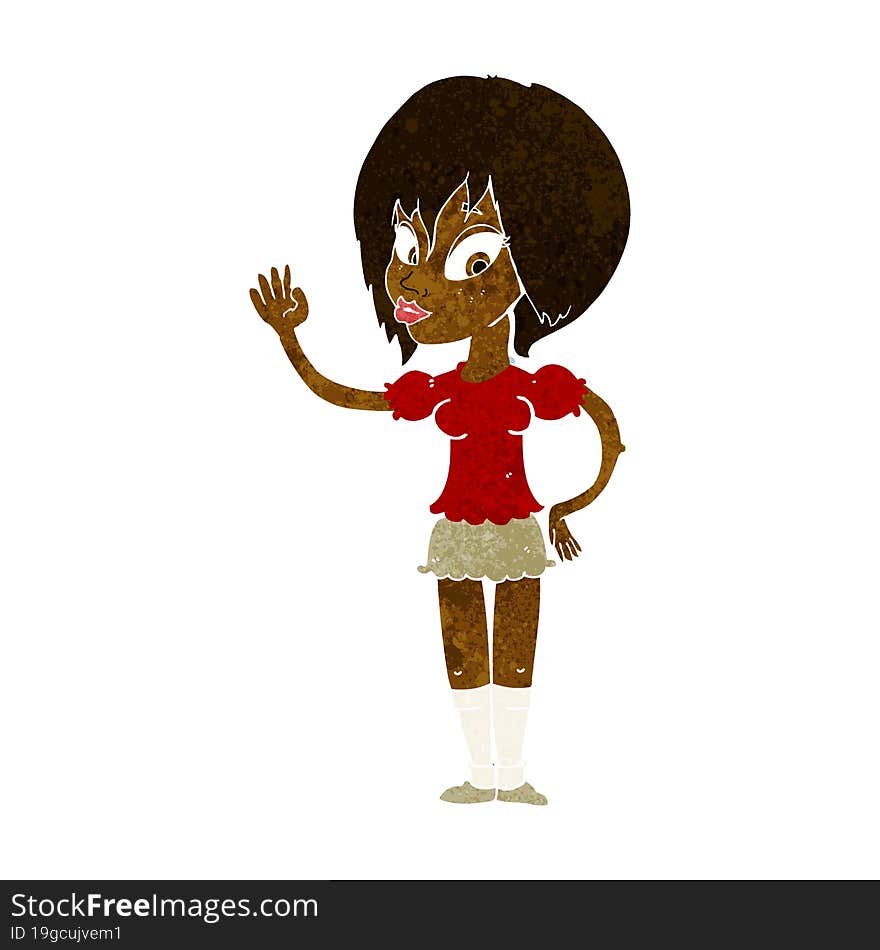 cartoon pretty woman waving